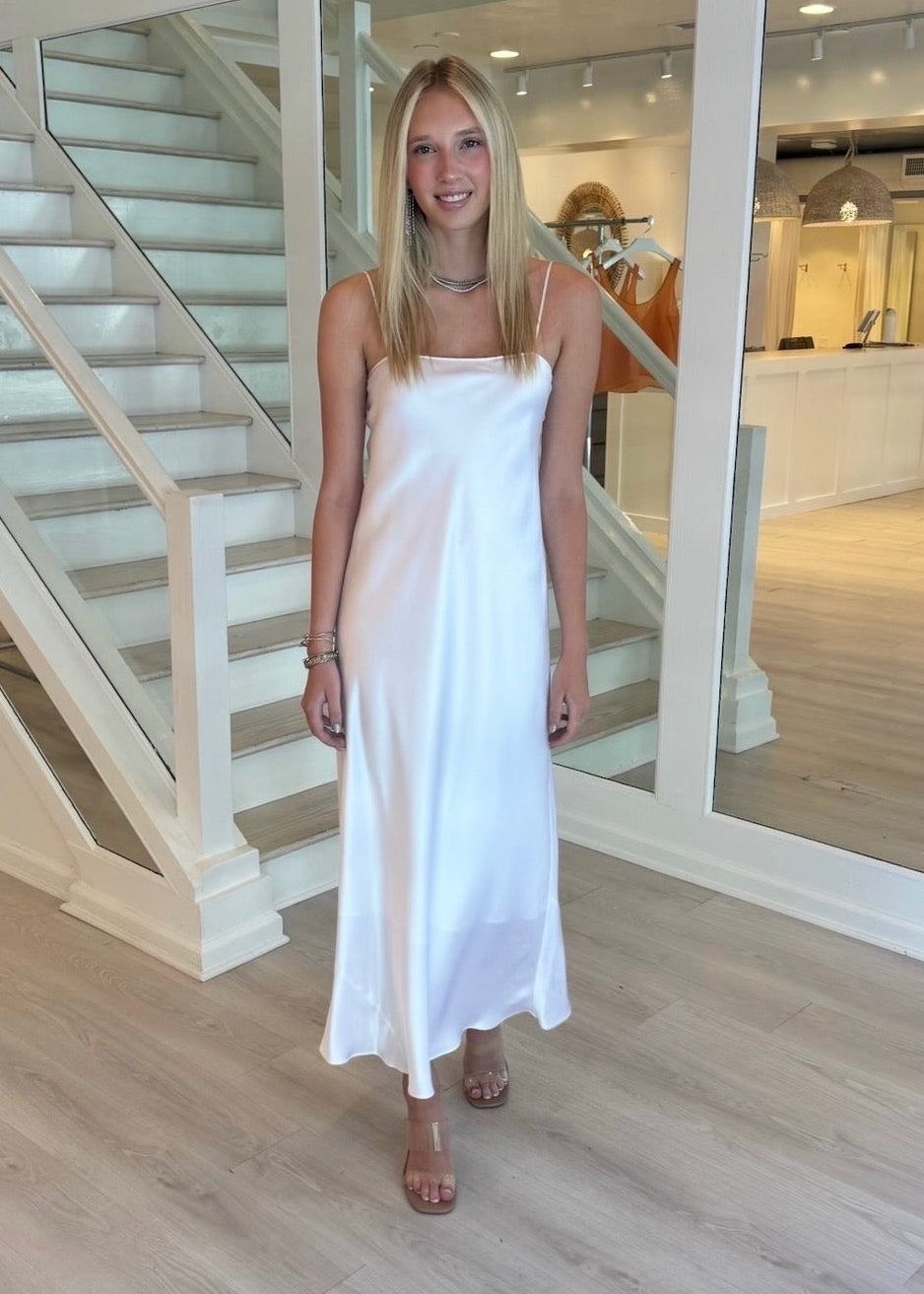 SILK CHARMEUSE SQUARE NECK SLIP DRESS - LINED