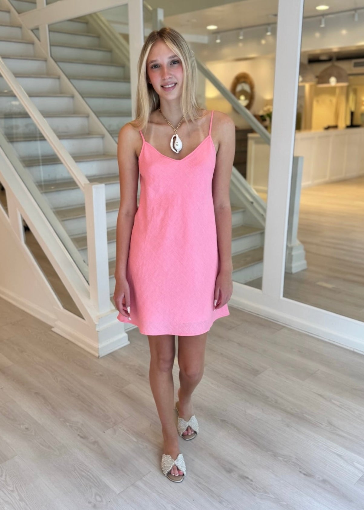 LINEN MINI DRESS - LINED