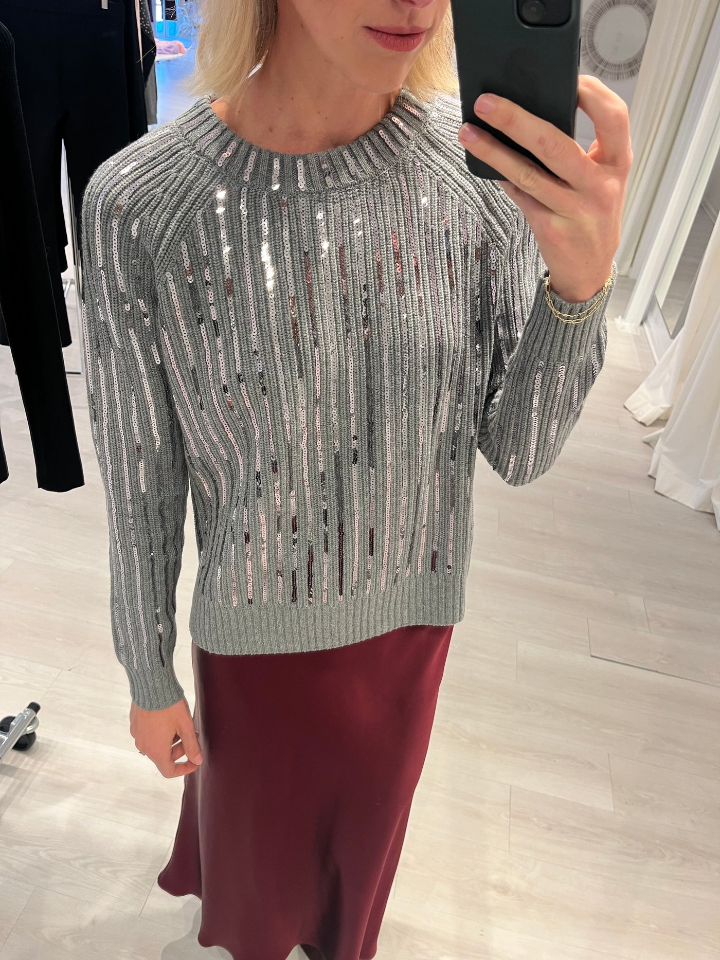 Cotton Cashmere Sequin Shaker Crew