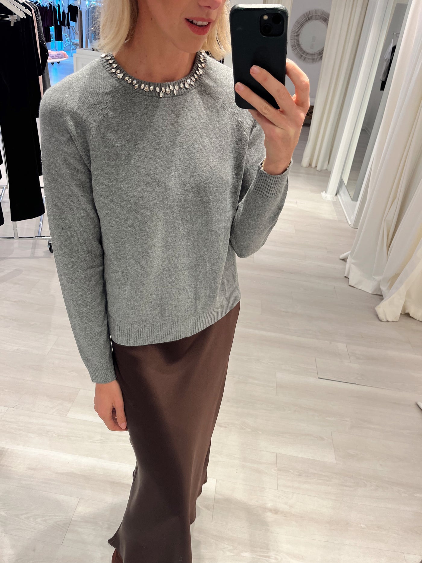 Cotton Cashmere Crew Jewel Neck