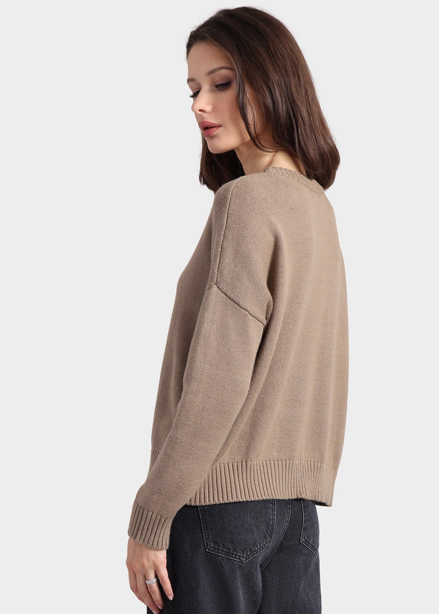 Cotton Cashmere Boxy Crew Neck Top