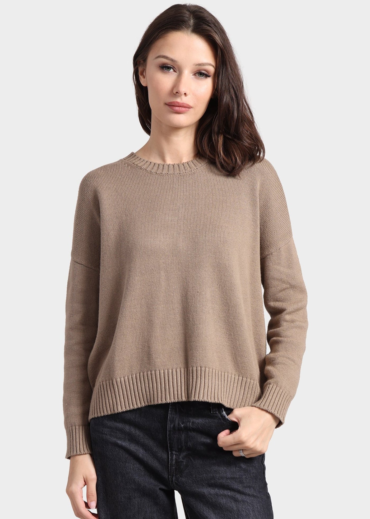 Cotton Cashmere Boxy Crew Neck Top