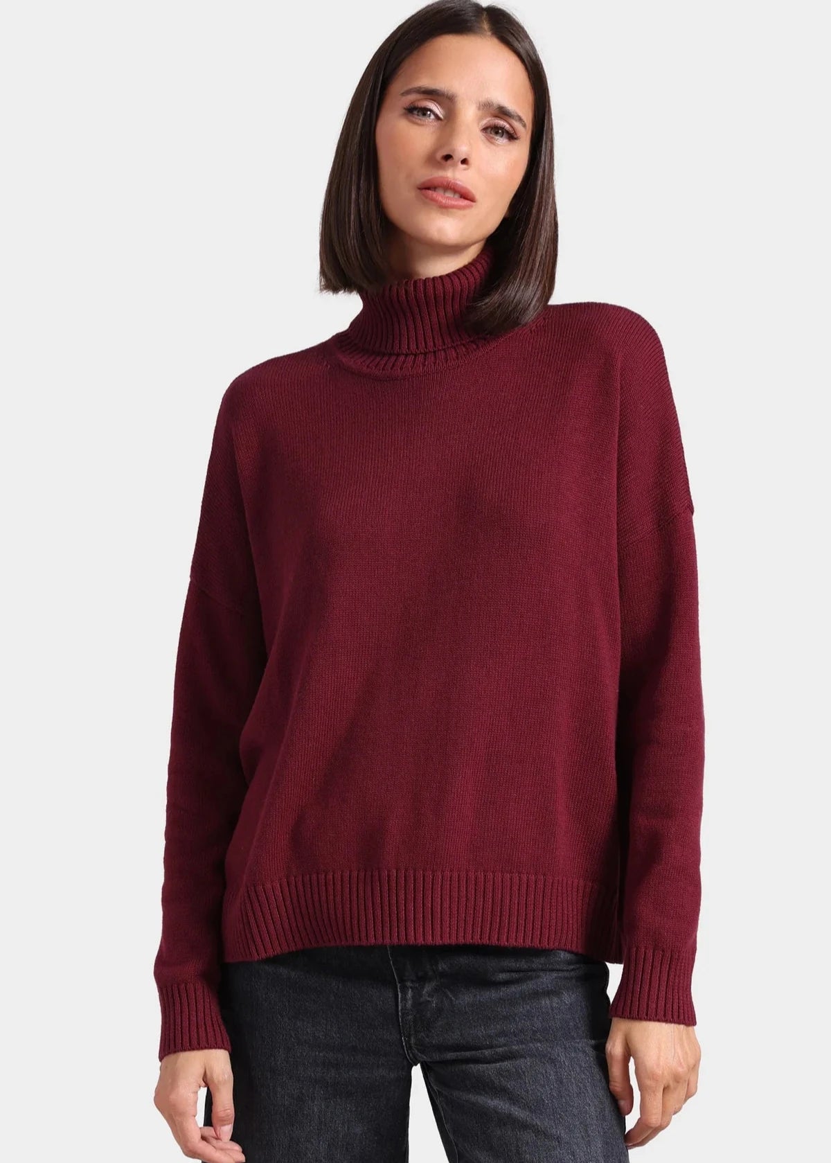 Cashmere Turtleneck Pullover w/ Slit Sleeve