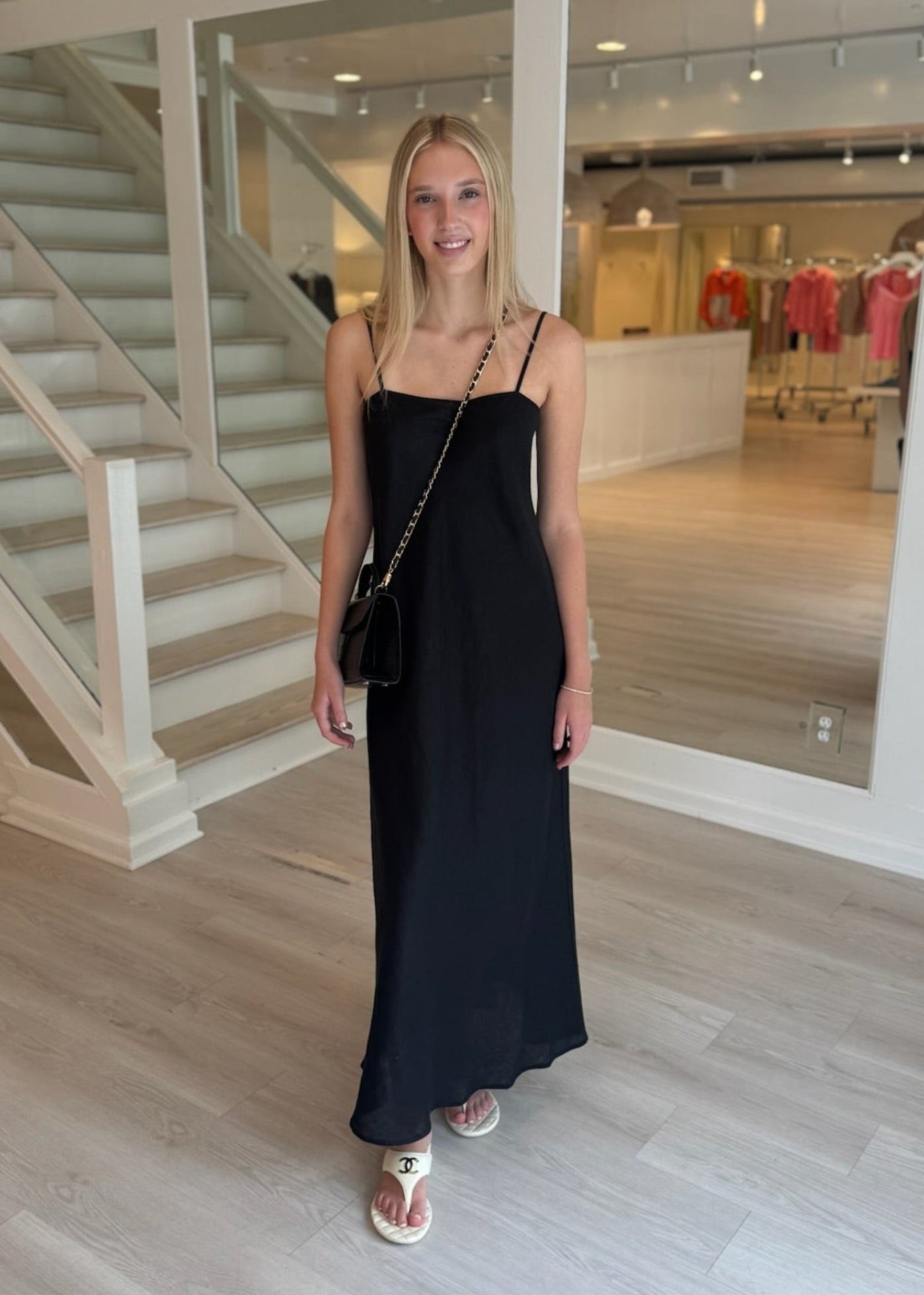 LINEN SQUARE NECK SLIP DRESS