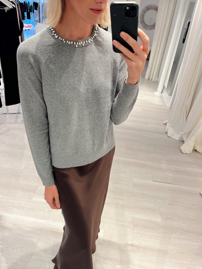 Cotton Cashmere Crew Jewel Neck