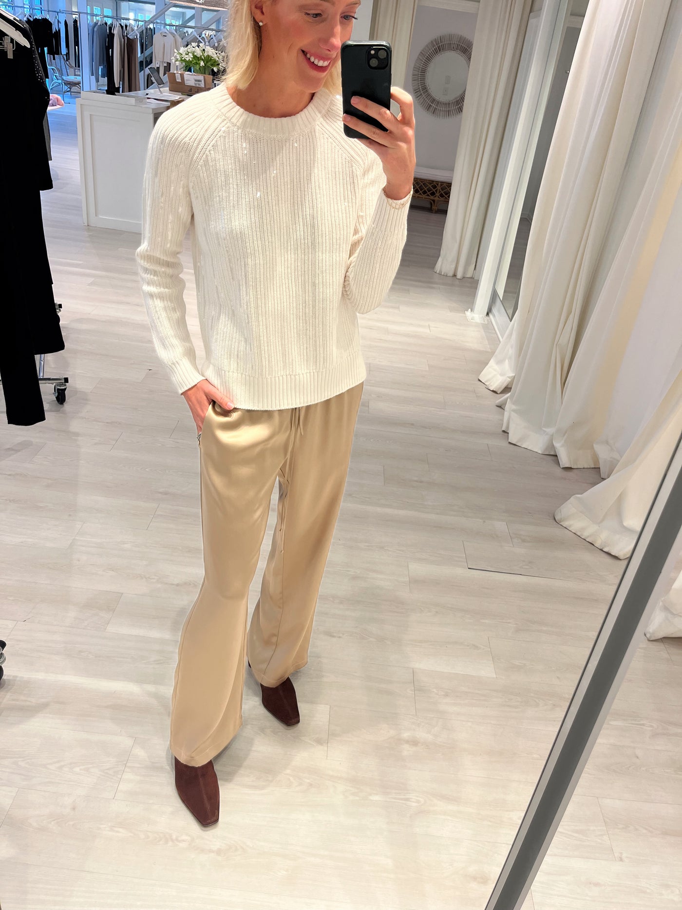 Cotton Cashmere Sequin Shaker Crew