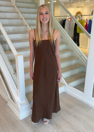 brown linen slip dress Linen Slip Dress (Natural Brown)