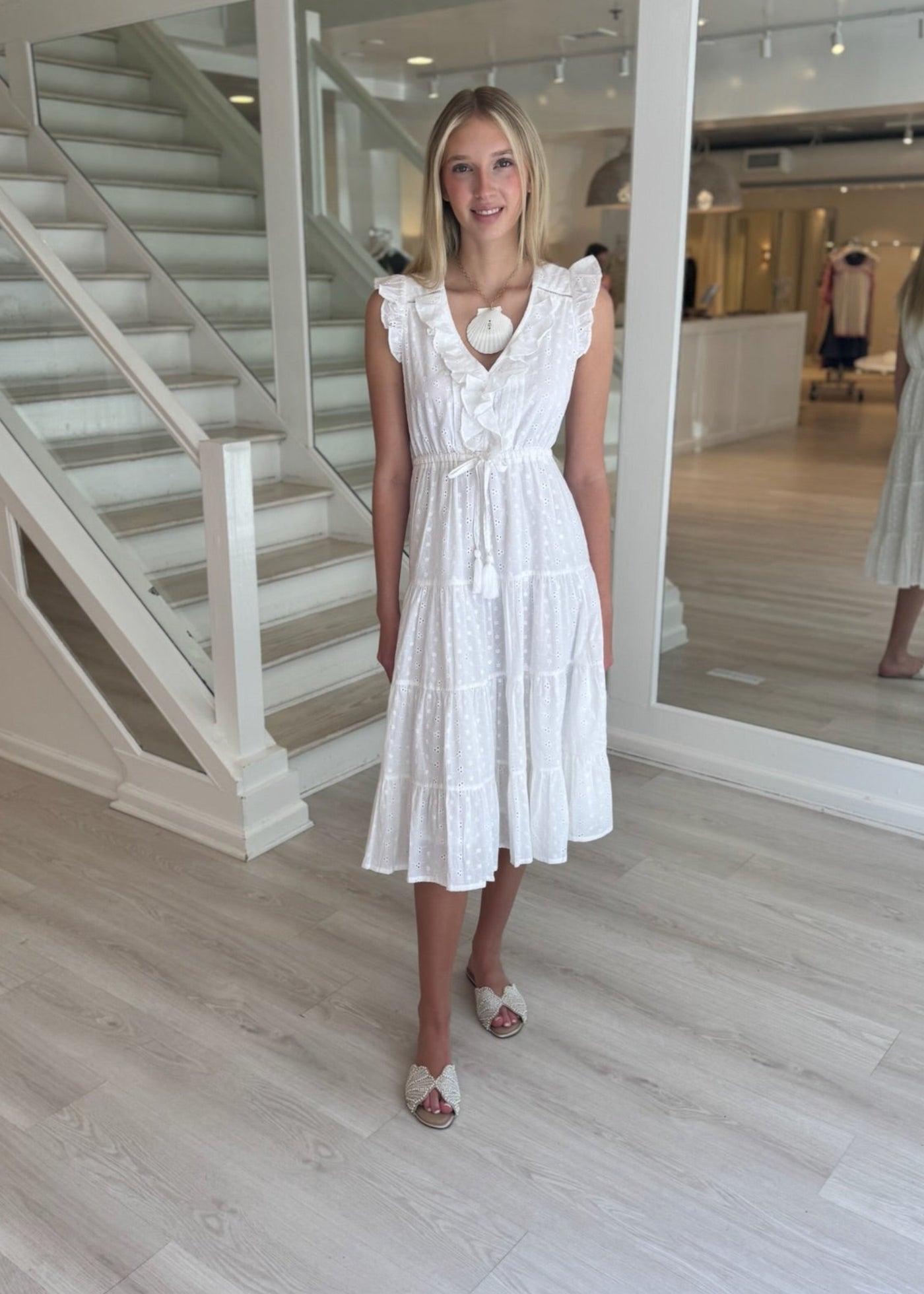 white eyelet maxi dress Serena Sleeveless A beautiful choice for warm GISELLE MAXI DRESS - White