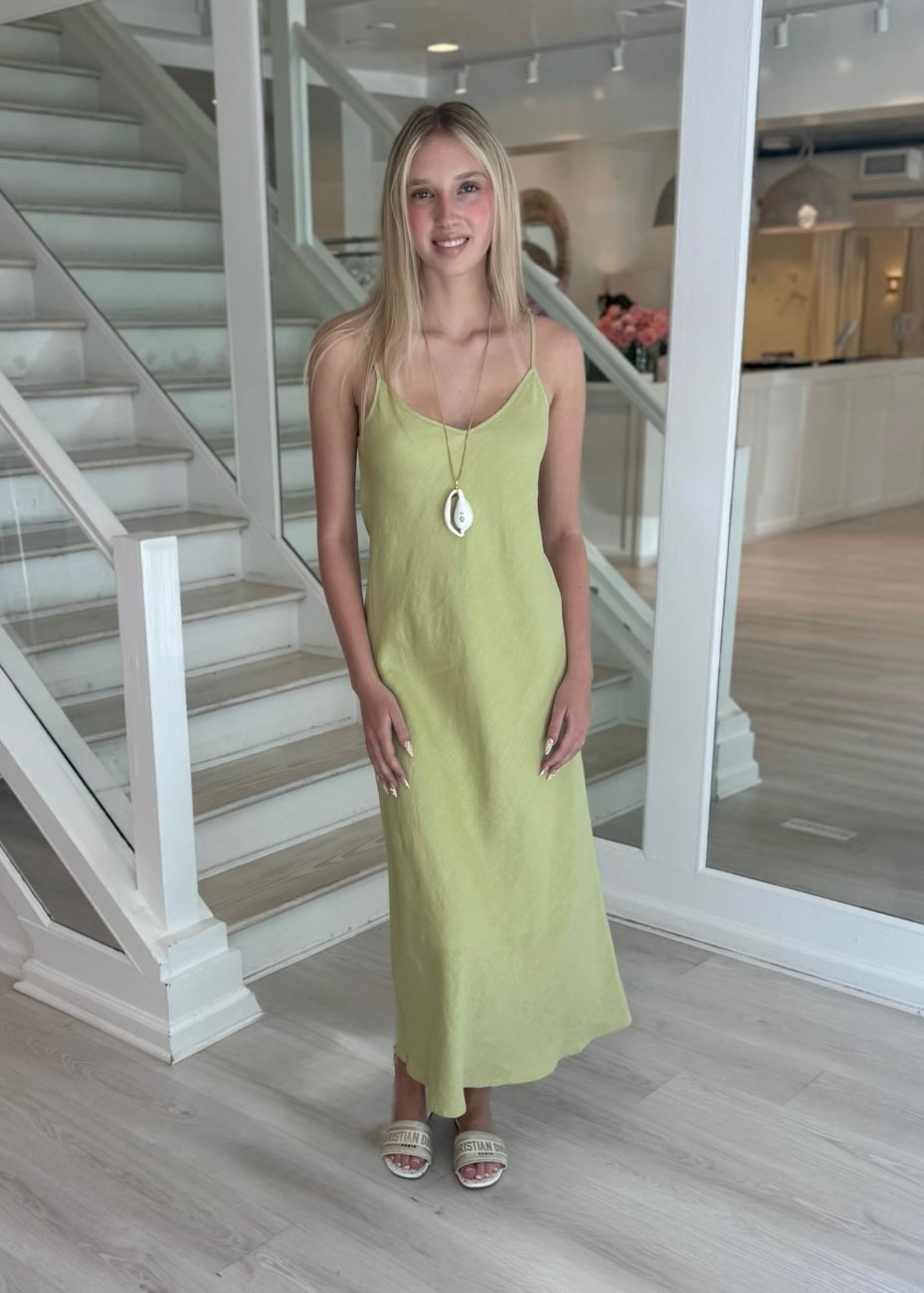 green linen slip dress LINEN SLIP DRESS - LINED